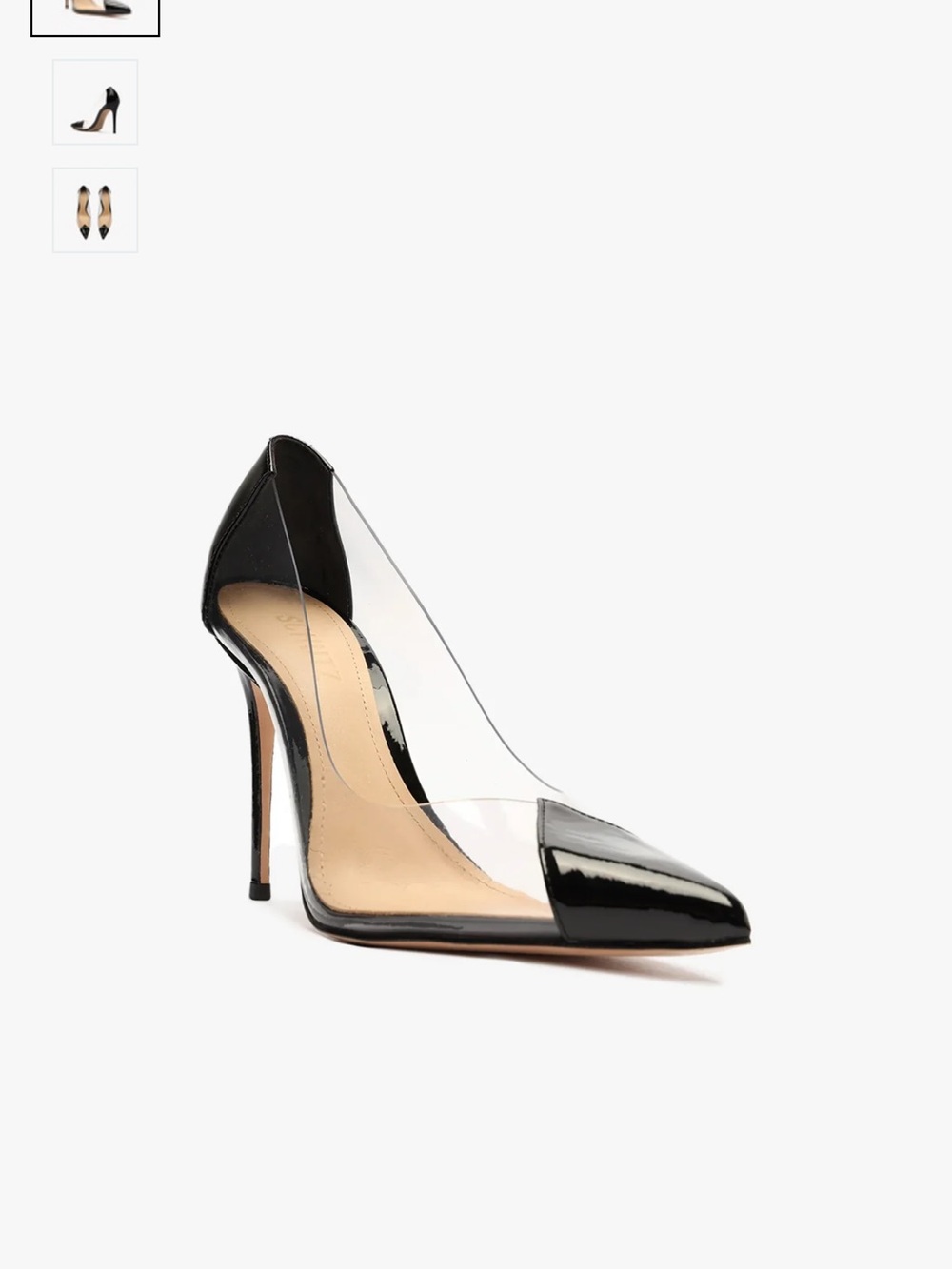 SCHUTZ Cendi Black Patent Pointed-Toe Clear-Sided Pumps